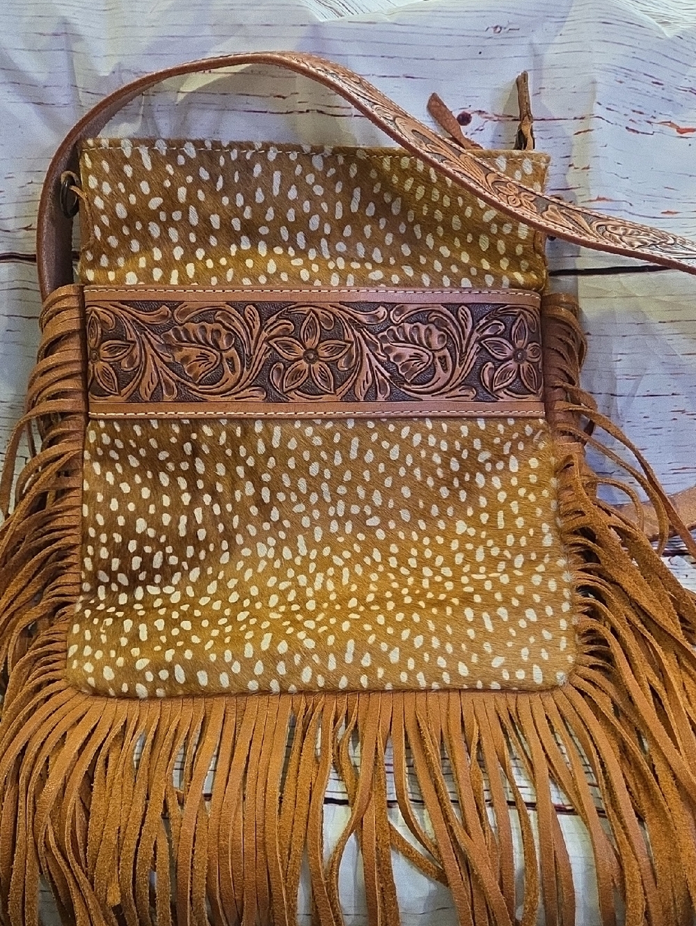 American Darling Deer Conceal/Carry Fringe Leather Crossbody Bag  Pattern